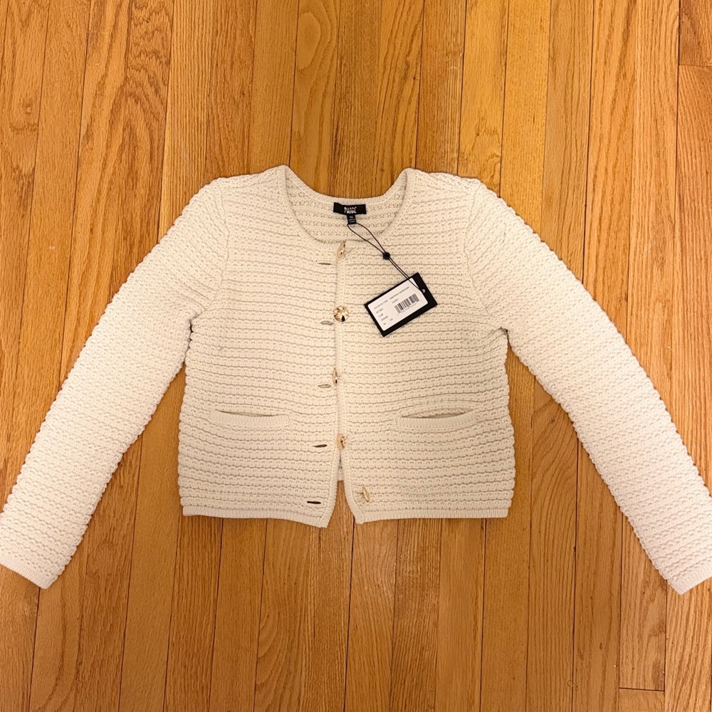 NWT PAIGE Oberon Cream Textured Cardigan Sweater Jacket XS Gold Buttons - Picture 2 of 9